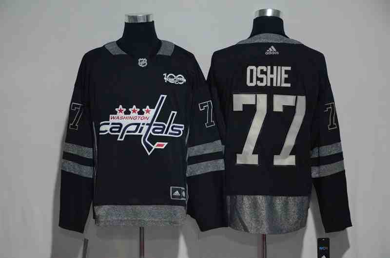 Capitals 77 T.J. Oshie Black 1917-2017 100th Anniversary Jersey