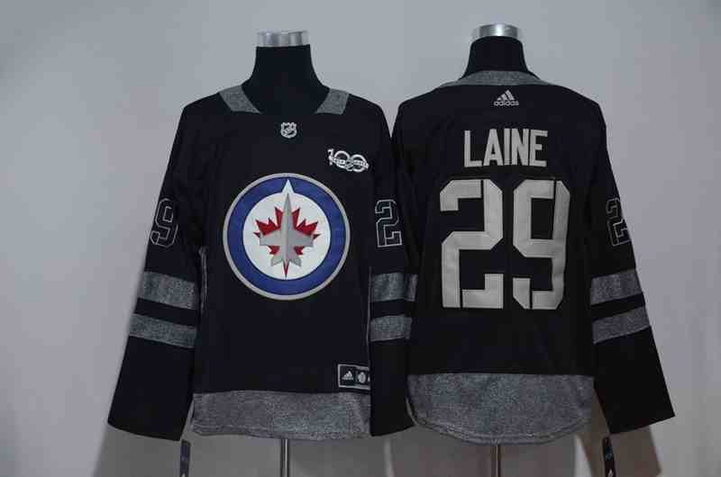 Jets 29 Patrik Laine Black 1917-2017 100th Anniversary Adidas Jersey
