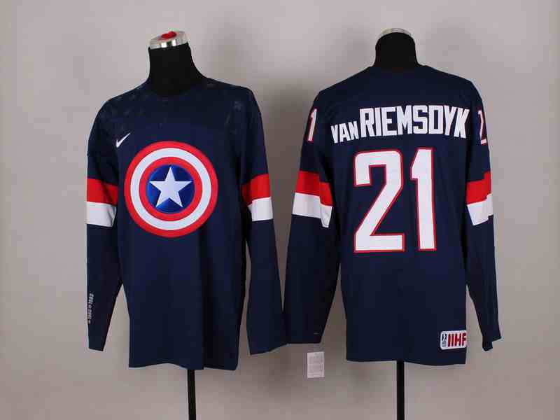 USA 21 van Riemsdyk Blue Captain America Jersey