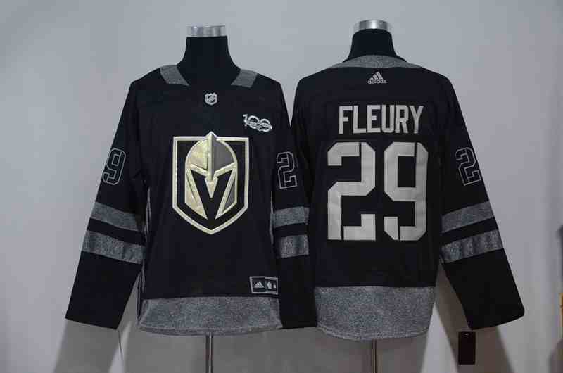 Vegas Golden Knights 29 Marc-Andre Fleury Black 1917-2017 100th Anniversary Adidas Jersey