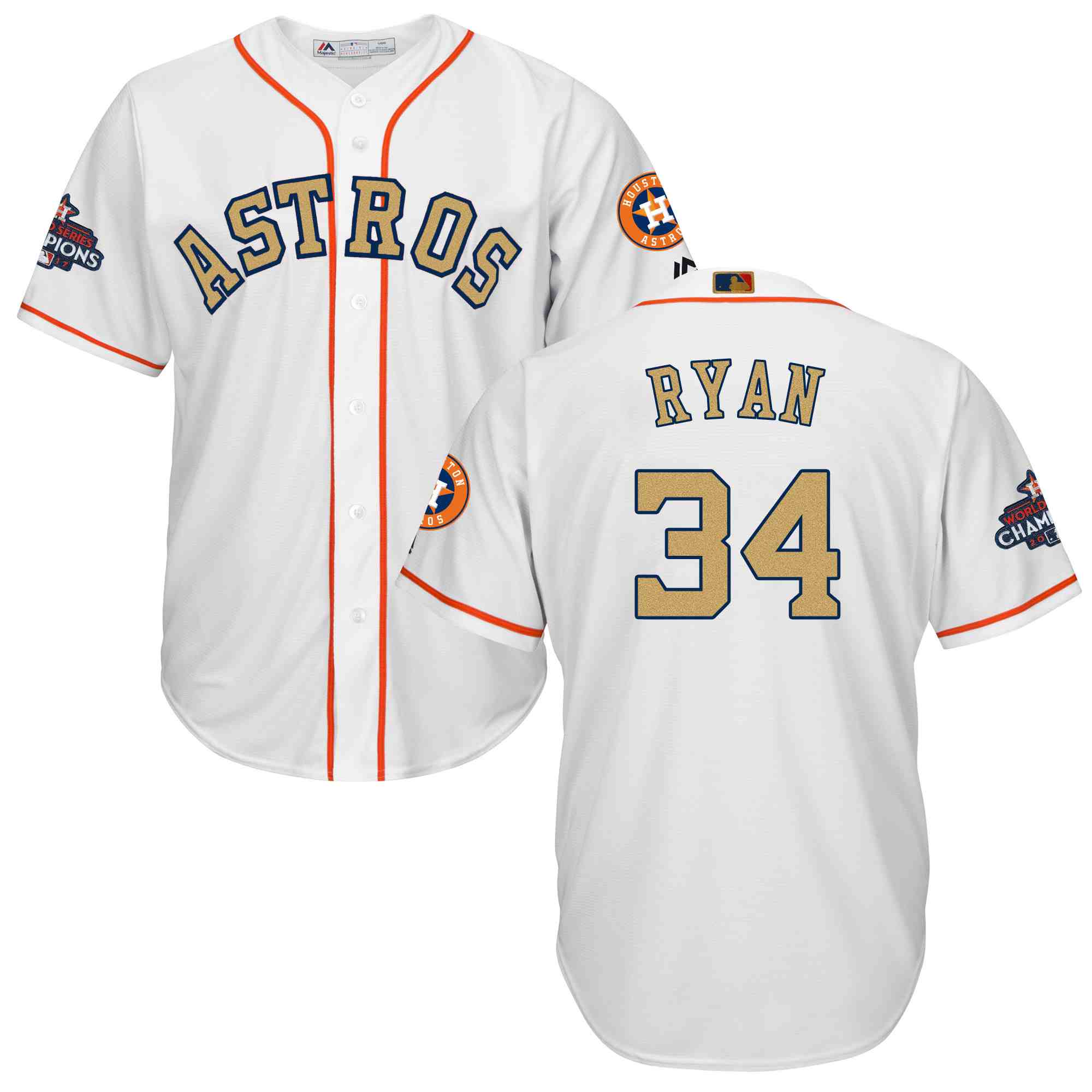 Astros 34 Nolan Ryan White 2018 Gold Program Cool Base Jersey