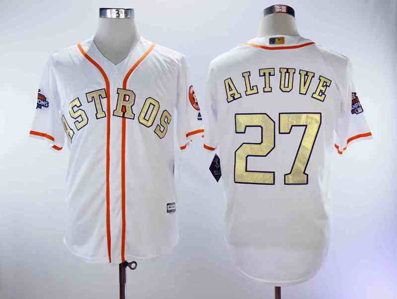 Astros 27 Jose Altuve White 2018 Gold Program Cool Base  Jersey