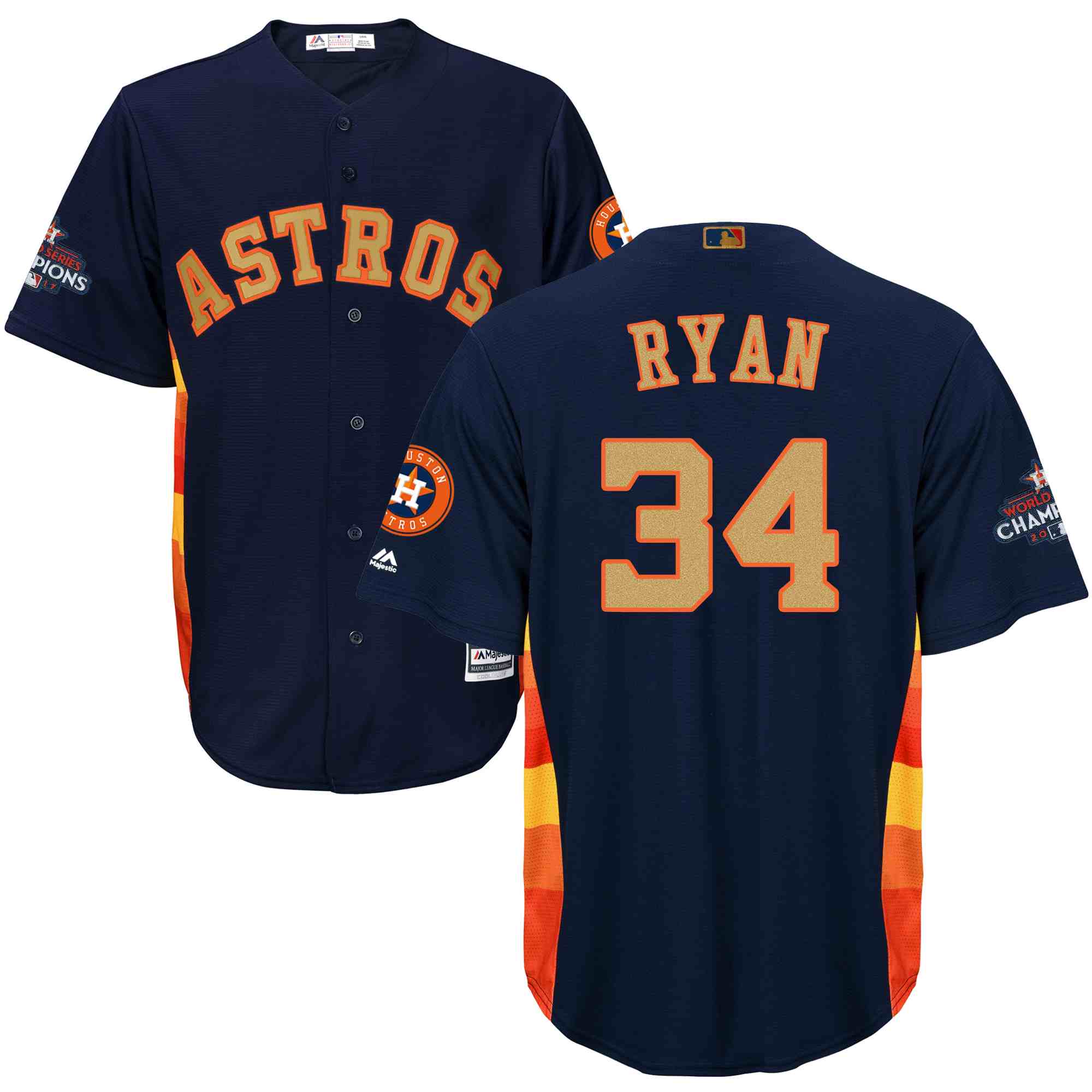 Astros 34 Nolan Ryan Navy 2018 Gold Program Cool Base Jersey