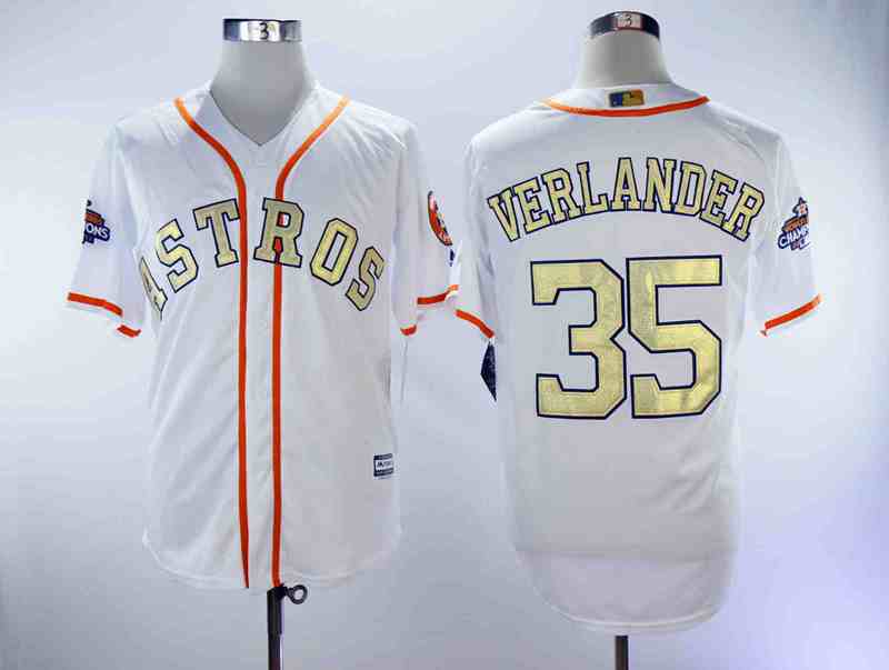 Astros 35 Justin Verlander White 2018 Gold Program Cool Base  Jersey