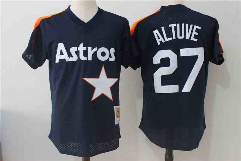Astros 27 Jose Altuve Navy Cooperstown Collection Mesh Batting Practice Jersey