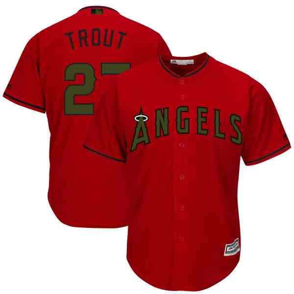 Angels 27 Mike Trout Red 2018 Memorial Day Cool Base Jersey