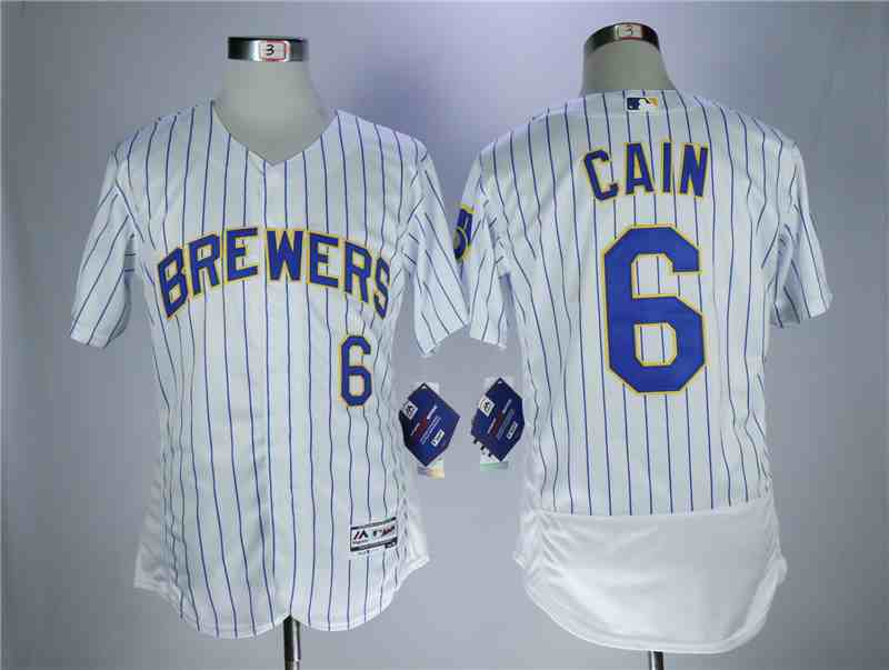 Brewers 6 Lorenzo Cain White Flexbase  Jersey