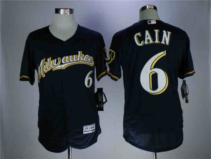Brewers 6 Lorenzo Cain Navy Flexbase Jersey