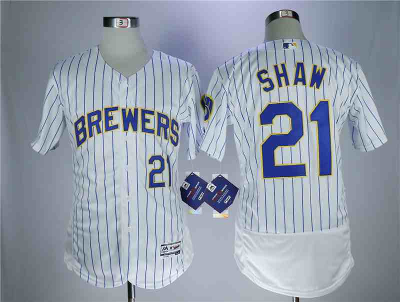 Brewers 21 Travis Shaw White Flexbase Jersey