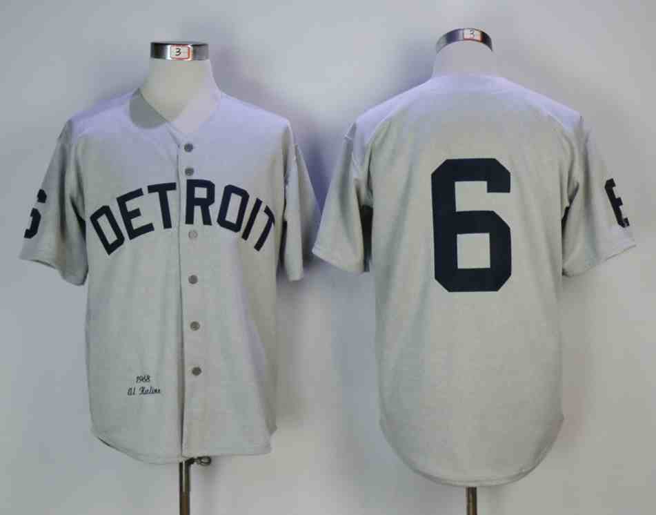 Tigers 6 Al Kaline Gray 1968 Mitchell & Ness Jersey