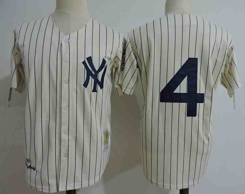 Yankees 4 Lou Gehrig Cream Cooperstown Collection Jersey