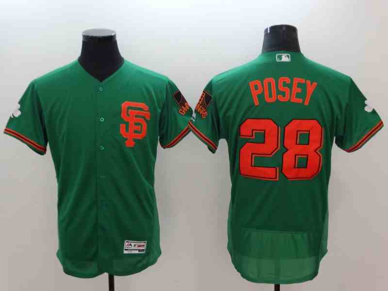 Giants 28 Buster Posey Green St Patrick's Day Flexbase Jersey