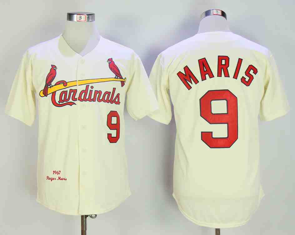 Cardinals 9 Roger Maris Cream 1967 Mitchell & Ness Throwback Jersey