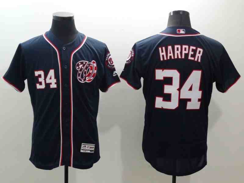 Nationals 34 Bryce Harper Navy Flexbase Jersey