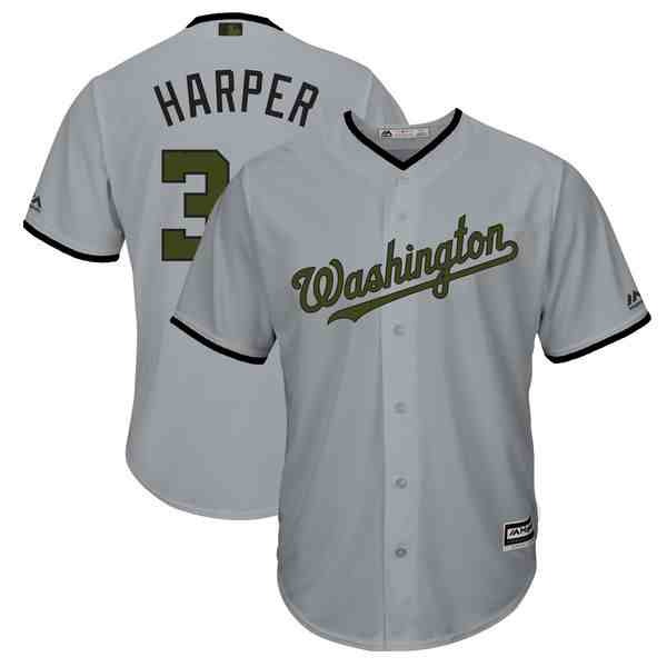 Washington 34 Bryce Harper Gray 2018 Memorial Day Cool Base Jersey