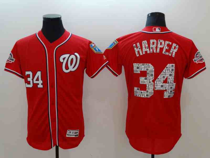 Nationals 34 Bryce Harper Red 2018 Spring Training Flexbase Jersey