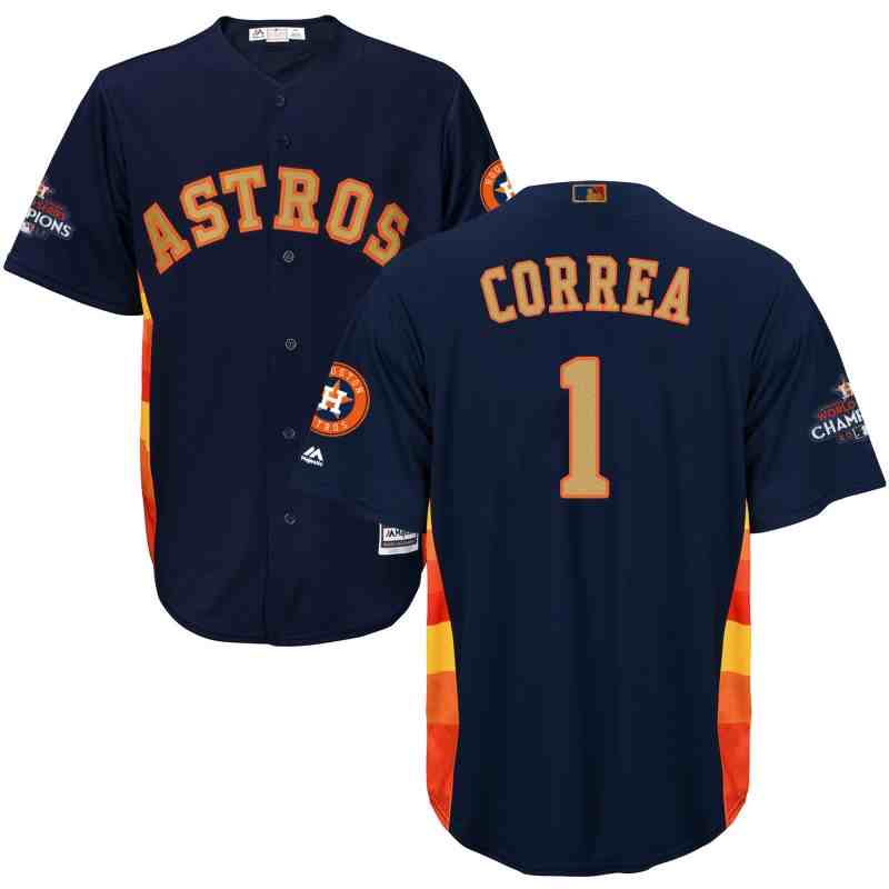 Astros 1 Carlos Correa Navy 2018 Gold Program Cool Base Jersey