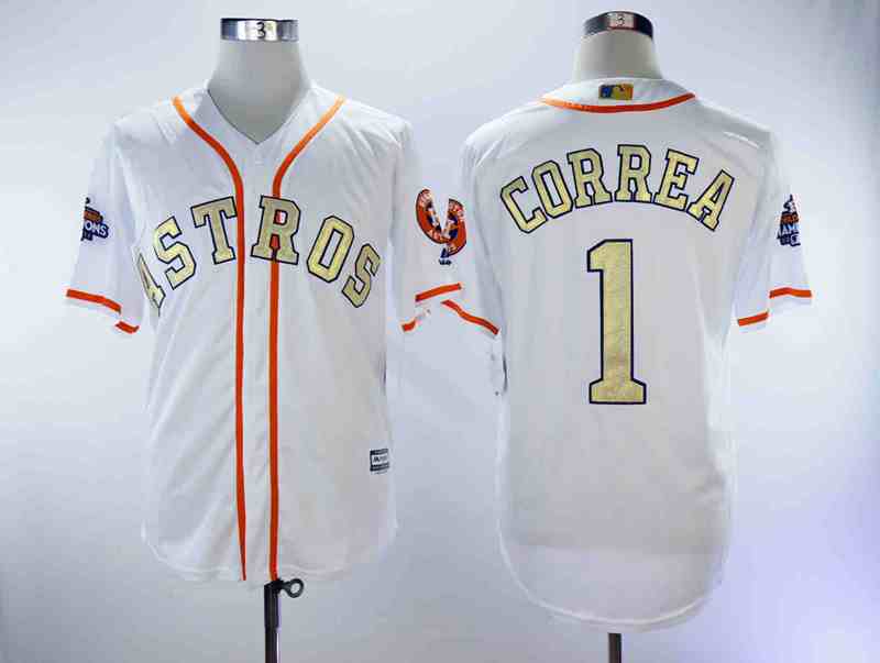 Astros 1 Carlos Correa White 2018 Gold Program Cool Base  Jersey