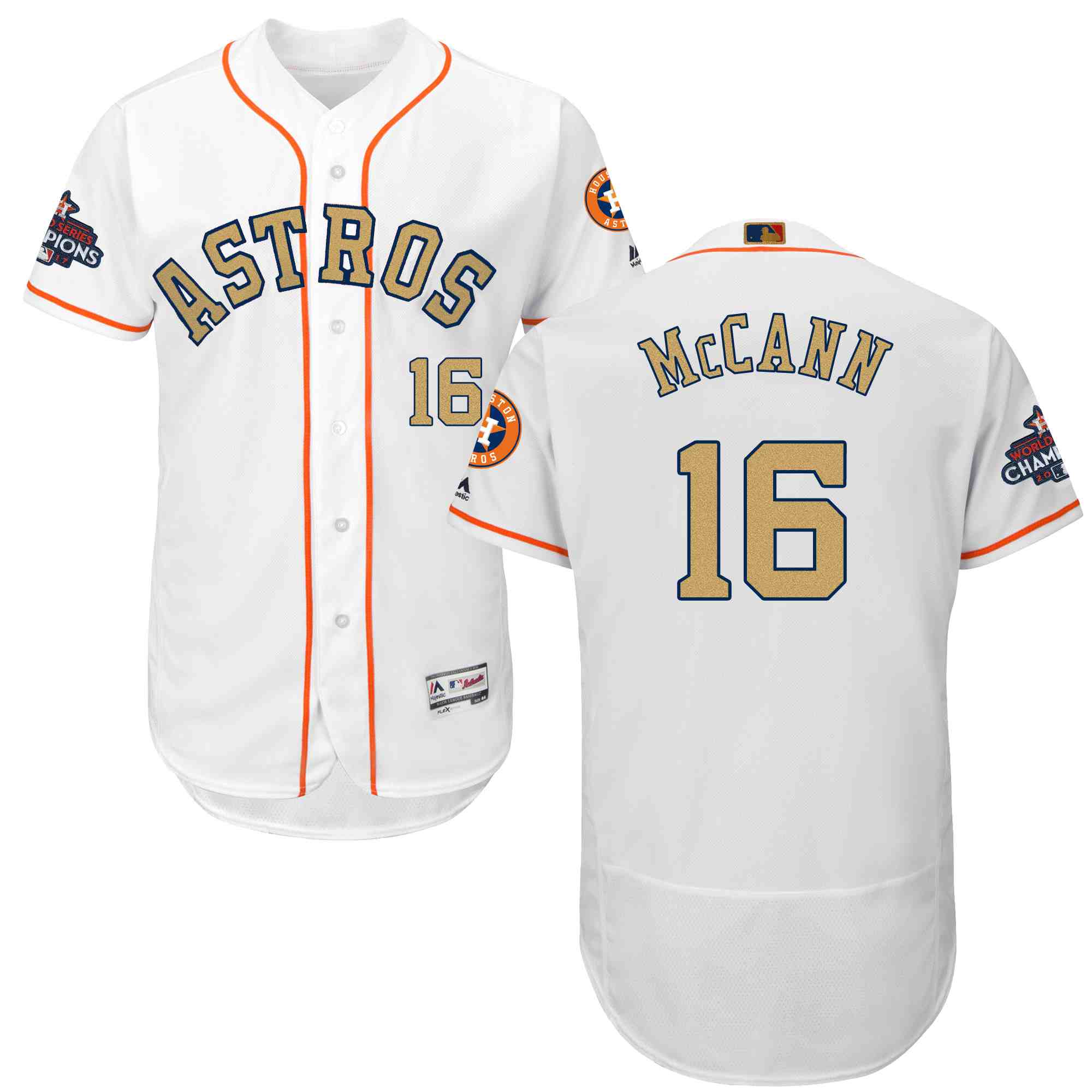 Astros 16 Brian McCann White 2018 Gold Program Flexbase Jersey