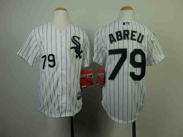 White Sox 79 Abreu White Black Stripe Youth Jersey