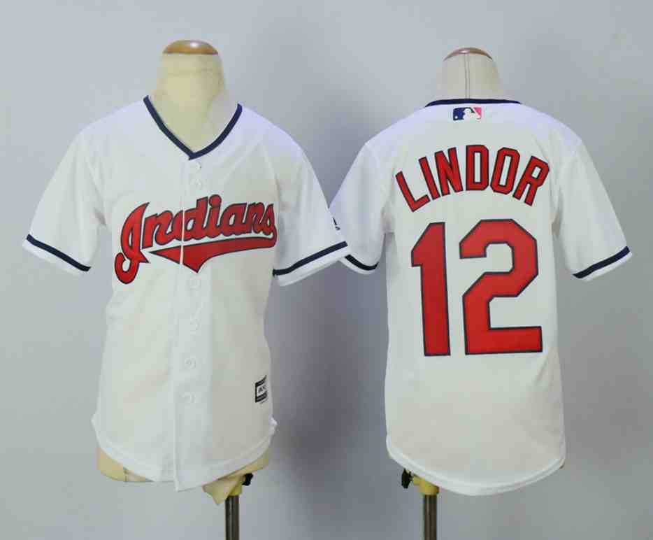 Indians 12 Francisco Lindor White Youth New Cool Base Jersey