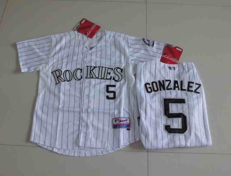 Rockies 5 Gonzalez White Youth Jersey