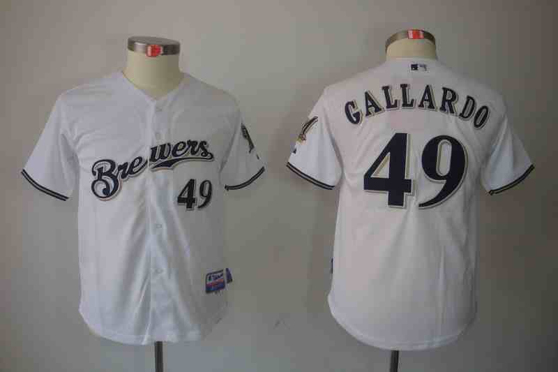 Brewers 49 Yovani Gallardo White Kids Jersey