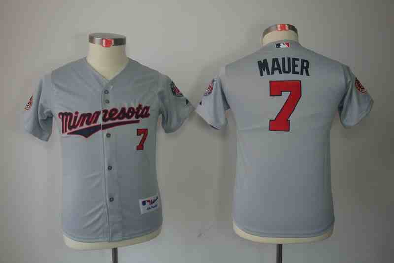 Twins 7 Joe Mauer Gray Kids Jersey