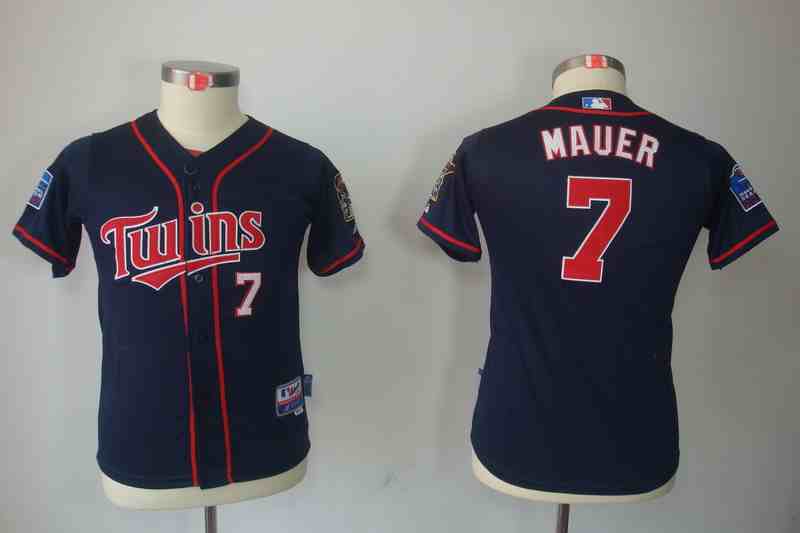 Twins 7 Joe Mauer Blue Kids Jersey