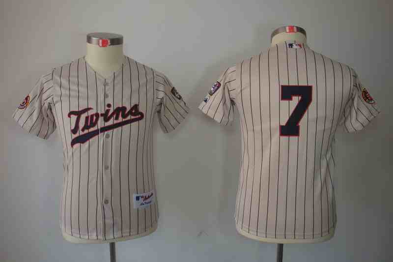 Twins 7 Joe Mauer Cream Kids Jersey
