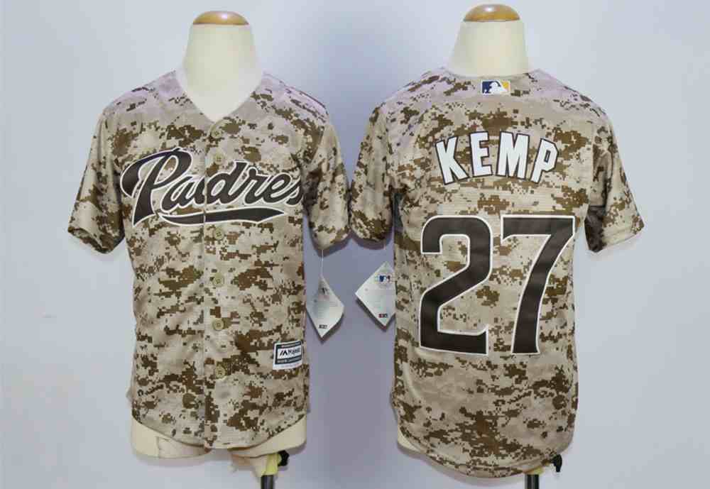 Padres 27 Matt Kemp Camo Youth New Cool Base Jersey