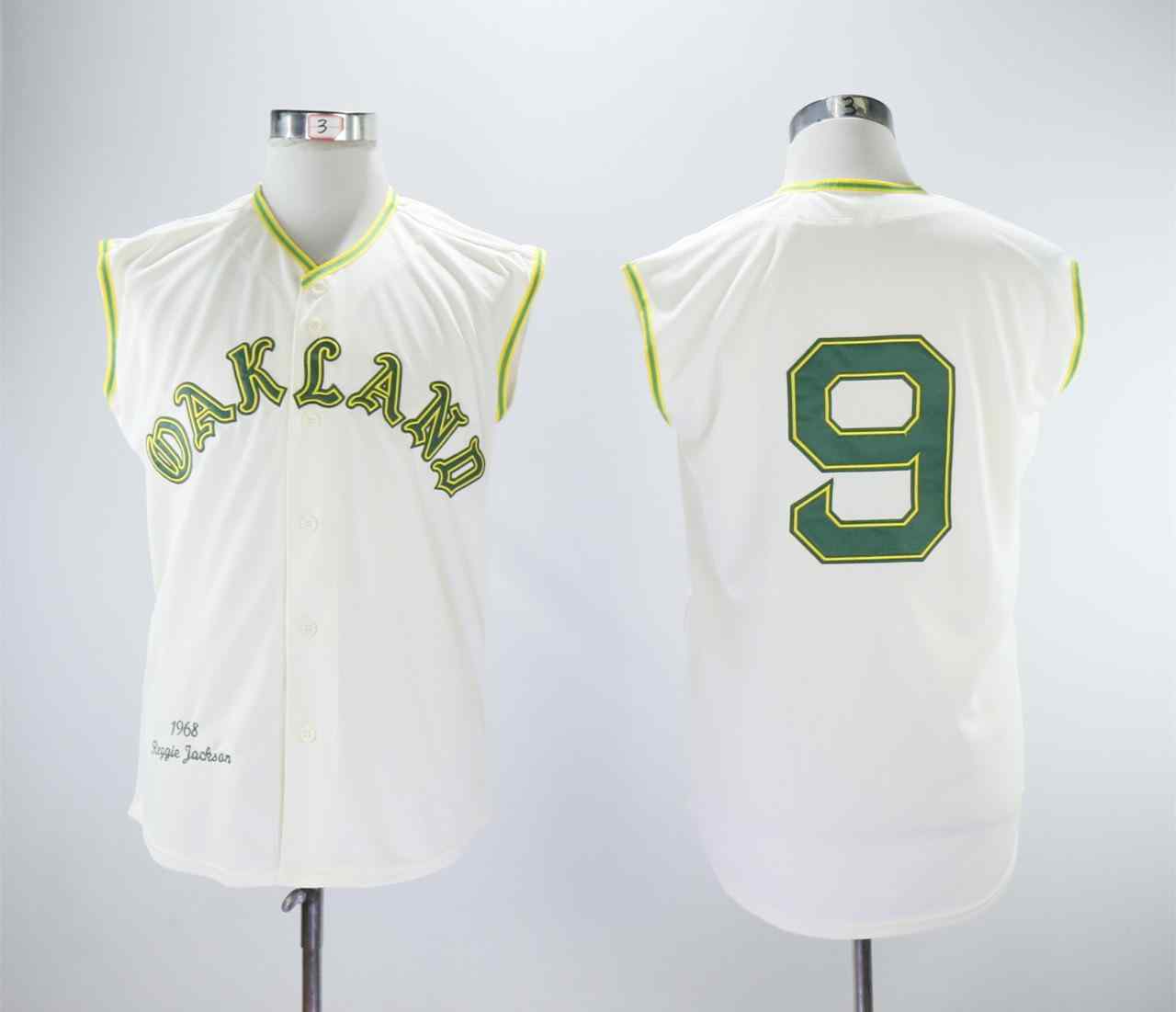 Athletics 9 Reggie Jackson Cream 1968 Throwback Sleeveless Jersey
