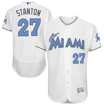 Mens Miami Marlins Giancarlo Stanton Majestic White Fathers Day FlexBase Jersey
