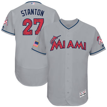 Miami Marlins Giancarlo Stanton Majestic Fashion Stars Stripes FlexBase Player Jersey Gray