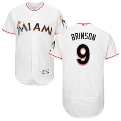 marlins #9 Lewis Brinson White Flexbase Authentic Collection Stitched Baseball Jersey