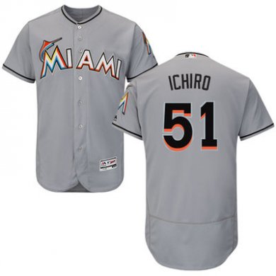 marlins #51 Ichiro Suzuki Grey Flexbase Authentic Collection Stitched MLB Jersey