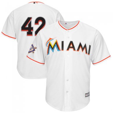 Men Miami Marlins White 2018 Jackie Robinson Day Cool Base Jersey