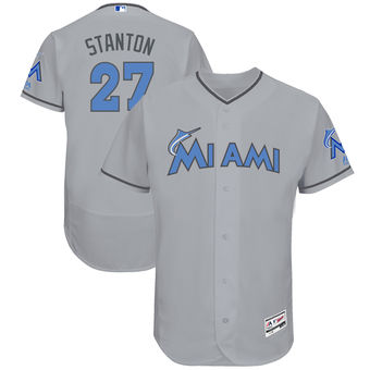 Mens Miami Marlins Giancarlo Stanton Majestic Gray Fathers Day FlexBase Jersey