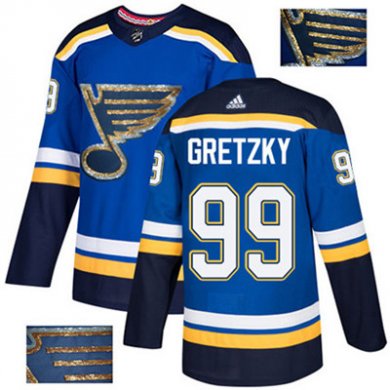 Adidas Blues #99 Wayne Gretzky Blue Home Authentic Fashion Gold Stitched NHL Jersey