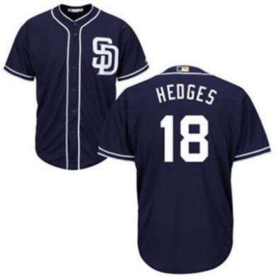 Padres #18 Austin Hedges Navy Blue New Cool Base Stitched Baseball Jersey