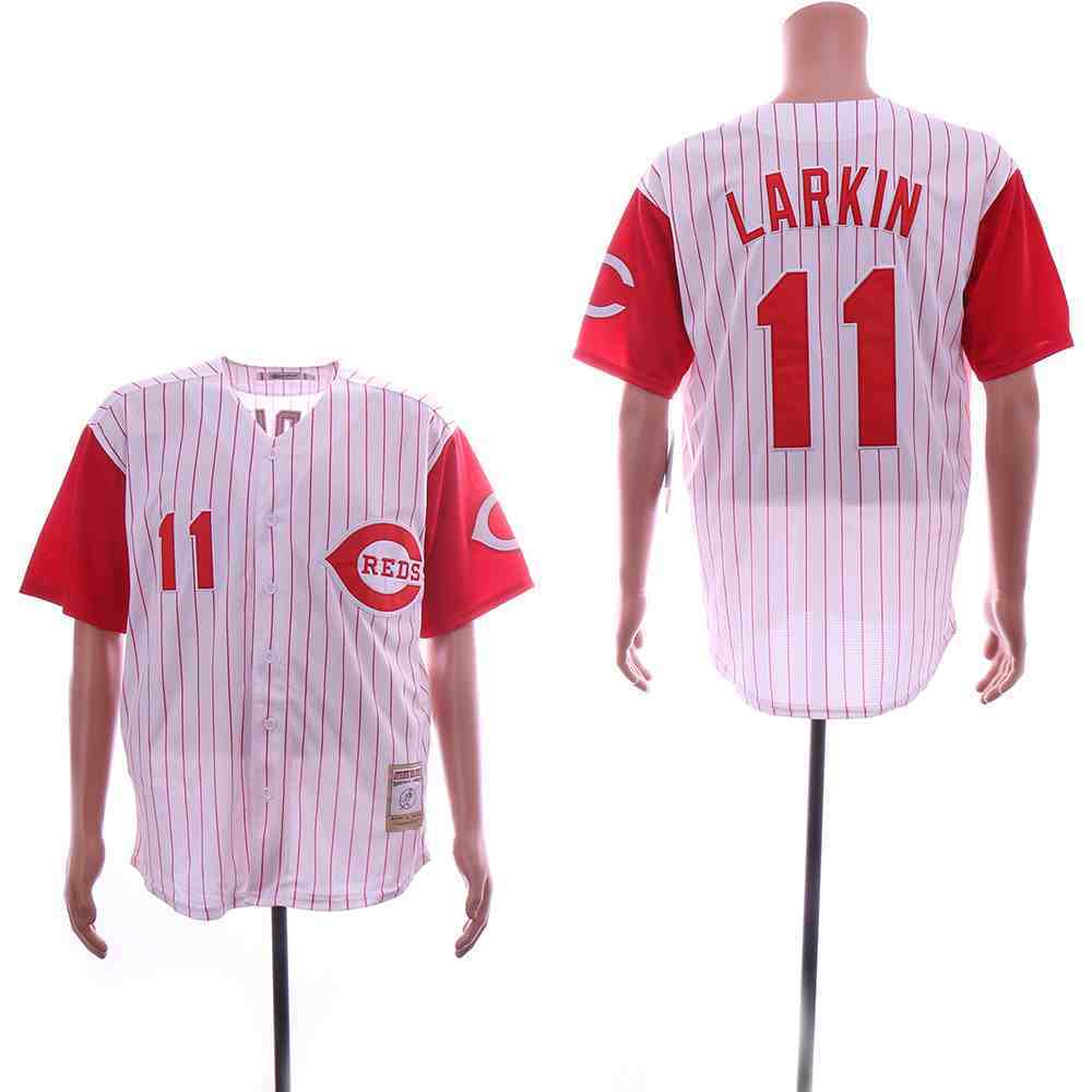 Reds 11 Barry Larkin White Throwback Jersey