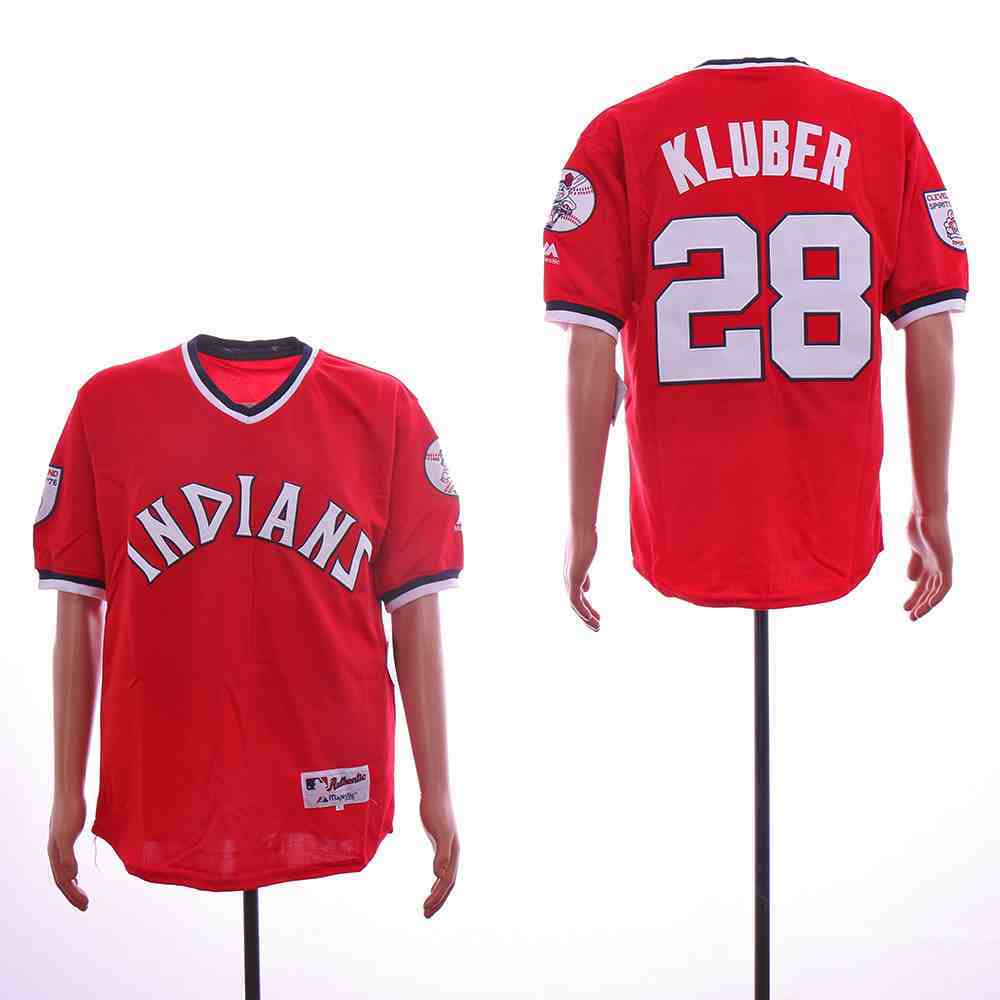 Reds 28 Corey Kluber Red Throwback Jersey