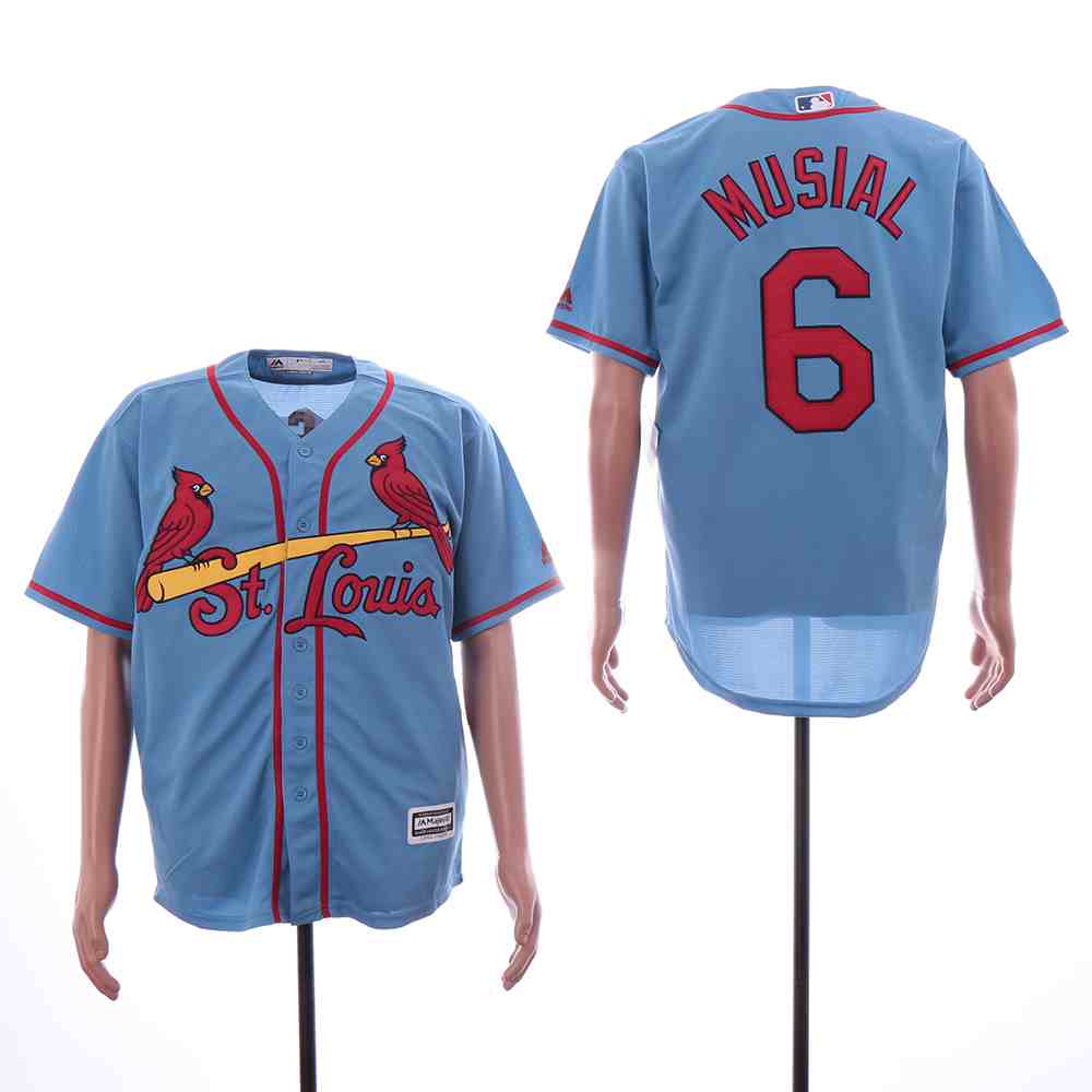 Cardinals 6 Stan Musial Light Blue Cool Base Jersey