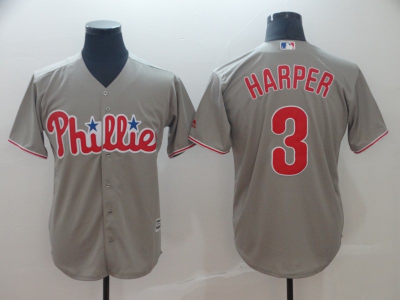 Phillies 3 Bryce Harper Gray Cool Base Jersey
