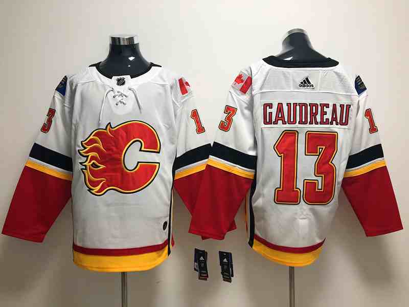Flames 13 Johnny Gaudreau White Adidas Jersey