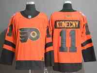 Flyers 11 Travis Konecny Orange 2019 Stadium Series Jersey
