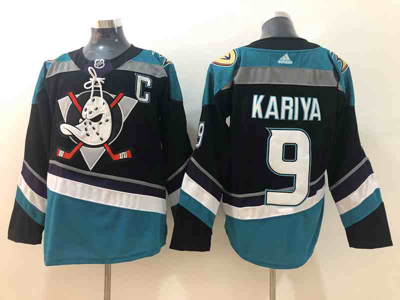 Ducks 9 Paul Kariya Black Teal Adidas Jersey