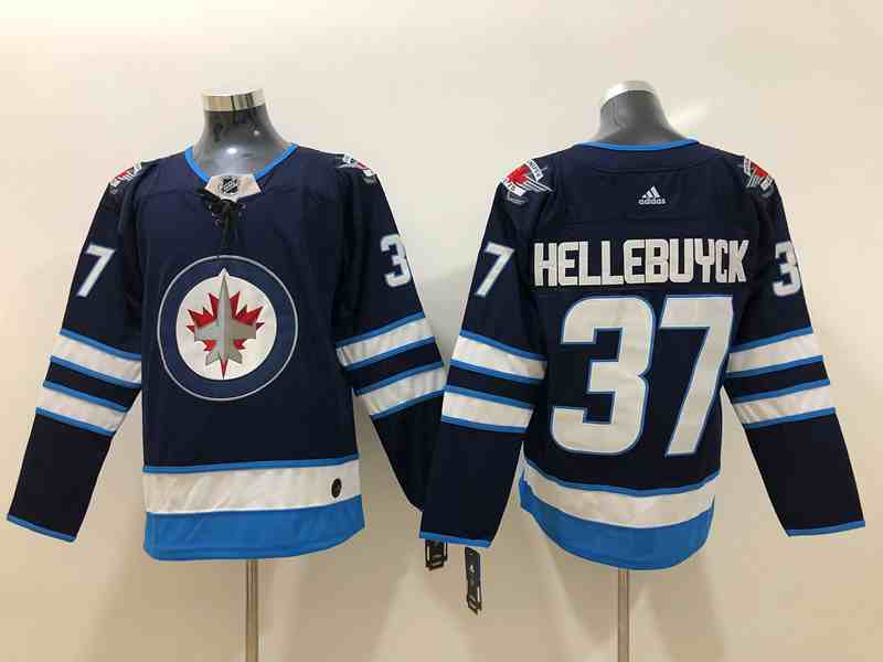 Winnipeg Jets 37 Connor Hellebuyck Navy Adidas Jersey