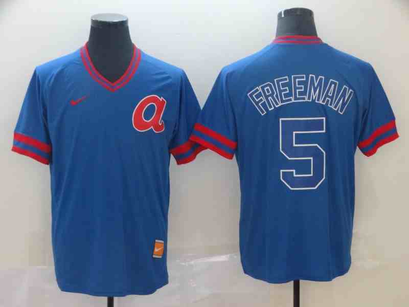 Braves 5 Freddie Freeman Blue Throwback Jersey