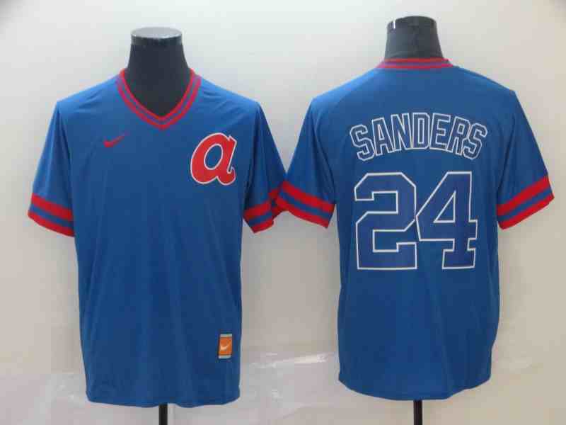 Braves 24 Deion Sanders Blue Throwback Jersey